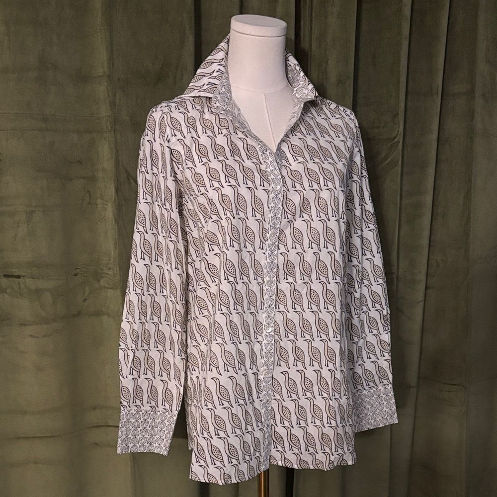 Sigrid Olsen Black and White Patterned 100% cotton shirt blouse, XS